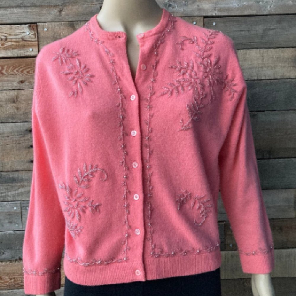 1950's Beaded Cardigan Pinup Cashmere Sweater
